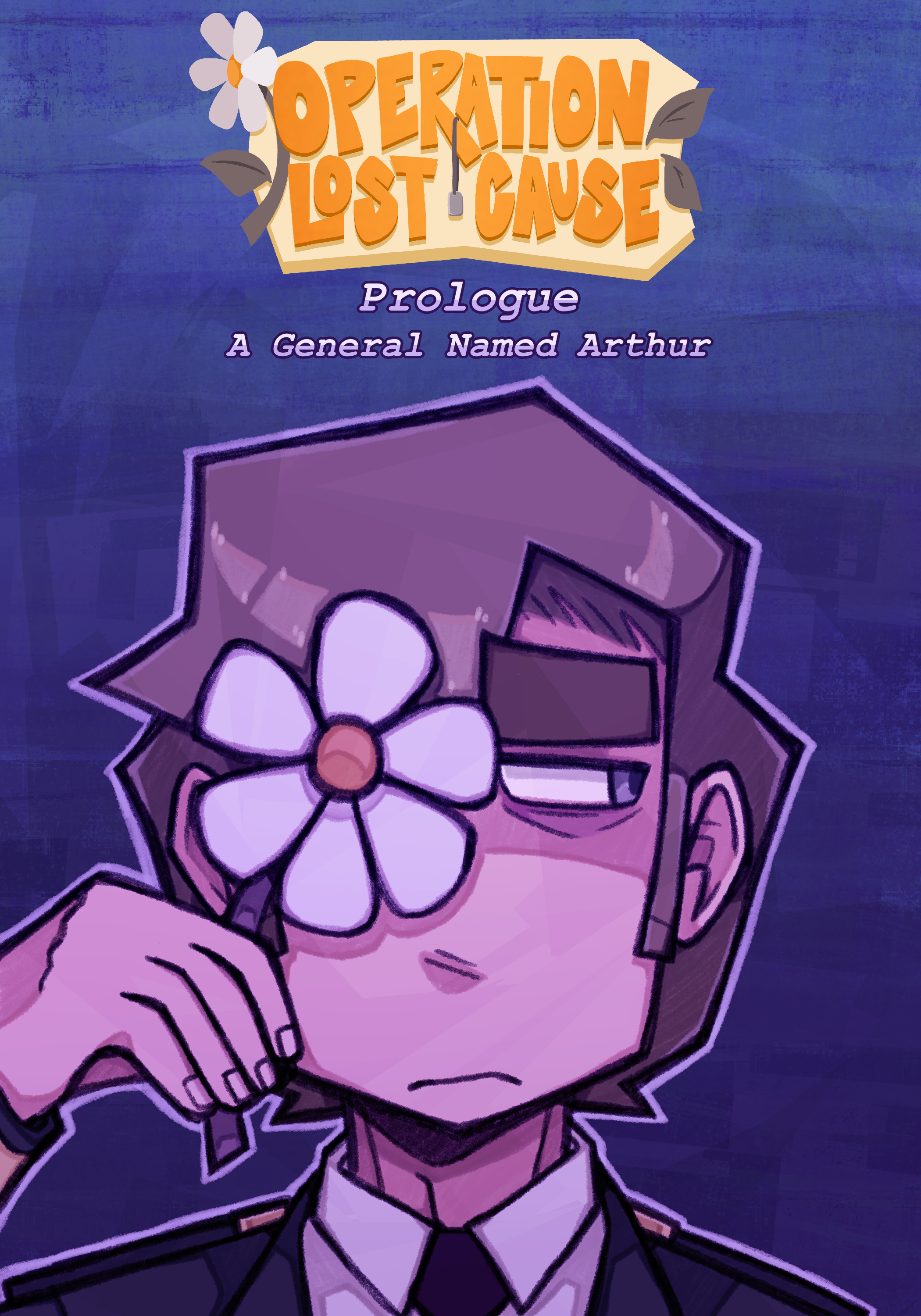The prologue cover, featuring McCoy holding a daisy over his right eye. His opposite eye is looking off screen and his expression is sorrowful.